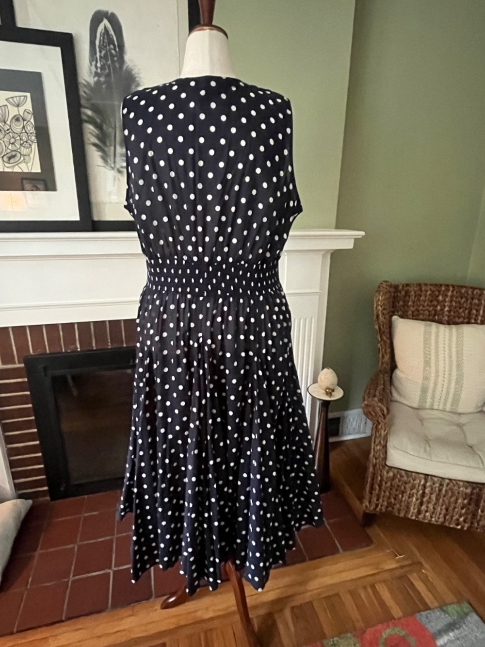 Chelsea & Theodore Cotton Polka Dot Midi Dress | Smocked Waist | Size 2X - Picture 3 of 5